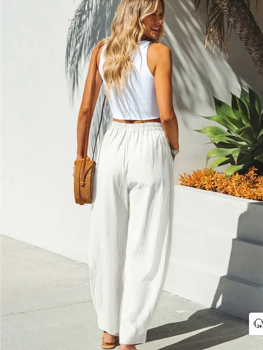 NWT Cupshe Seaside Escape White Elastic-Waist Wide Leg Pants Patch Pockets - Picture 2 of 9